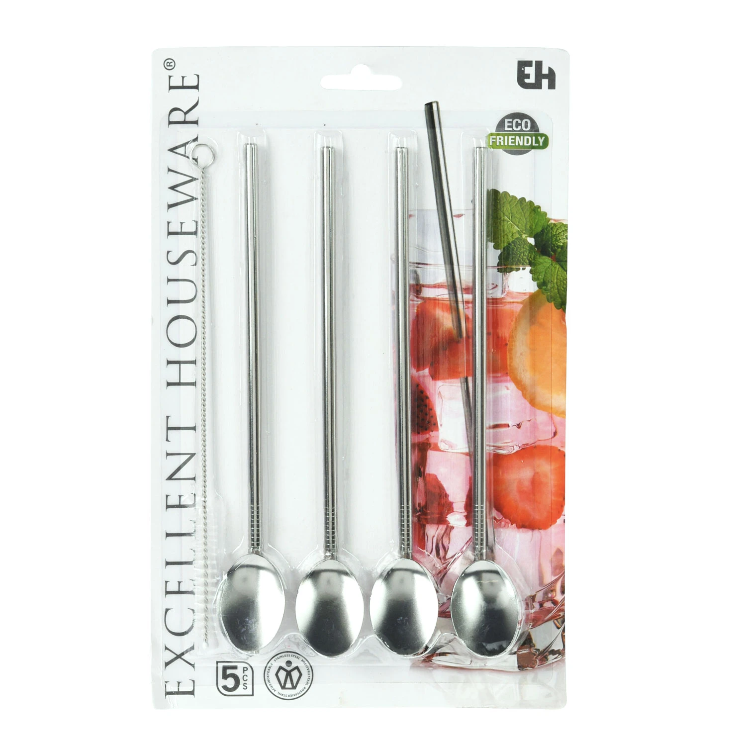 Excellent Houseware RVS Rietjes Met Lepel 4 Stuks + Schoonmaakborstel 1 Excellent Houseware RVS Rietjes Met Lepel 4 Stuks + Schoonmaakborstel